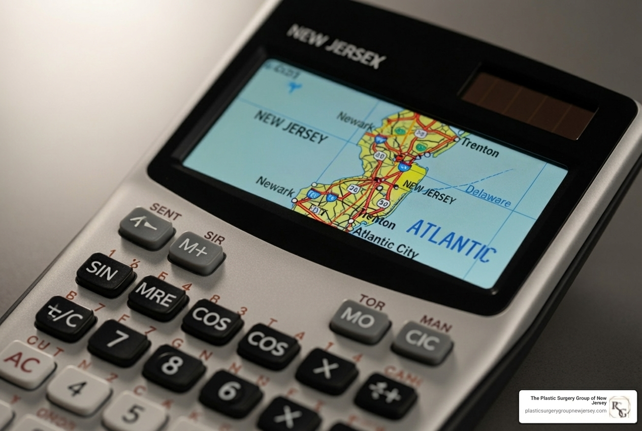 calculator with New Jersey on screen - mommy makeover cost NJ