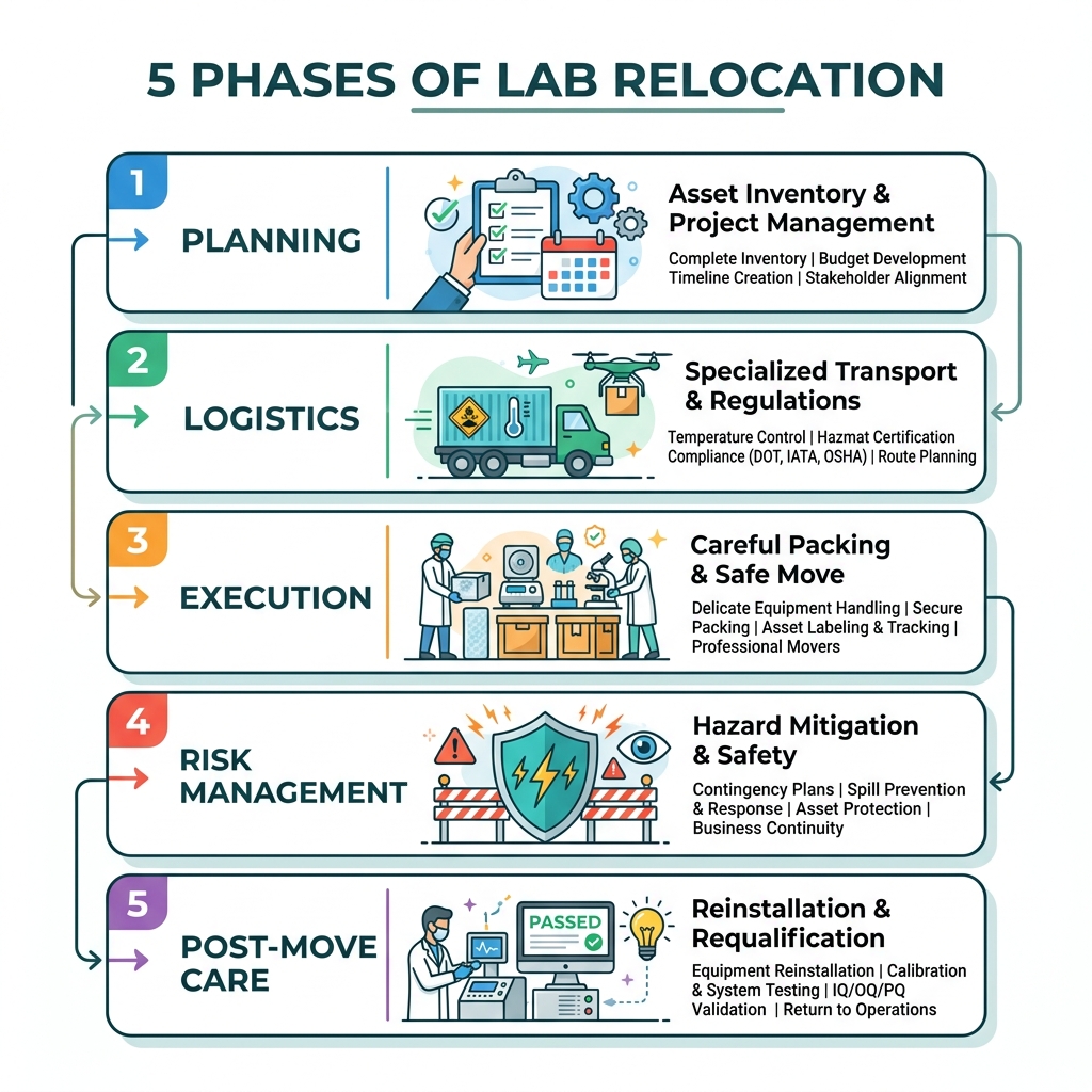 5 phases of lab relocation: planning, logistics, execution, risk management, post-move care - laboratory relocation services 5 phases of lab relocation: planning, logistics, execution, risk management, post-move care - laboratory relocation services
