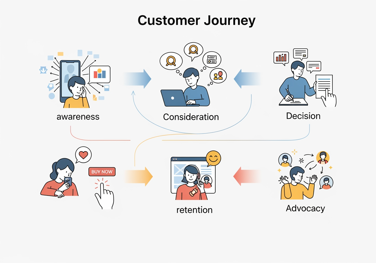 IMAGE of a customer journey map from awareness to advocacy - digital marketing strategy