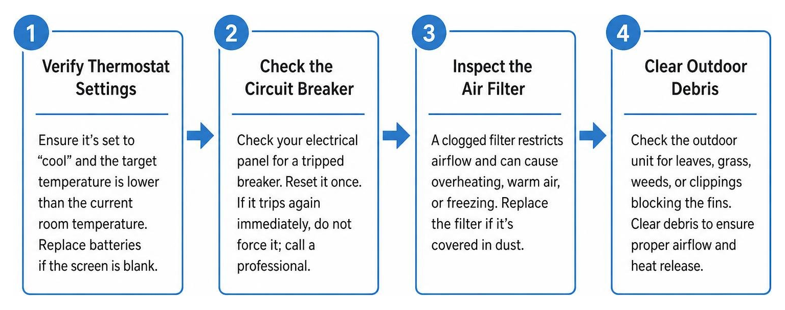 Step-by-step DIY troubleshooting checklist before calling an HVAC technician Step-by-step DIY troubleshooting checklist before calling an HVAC technician