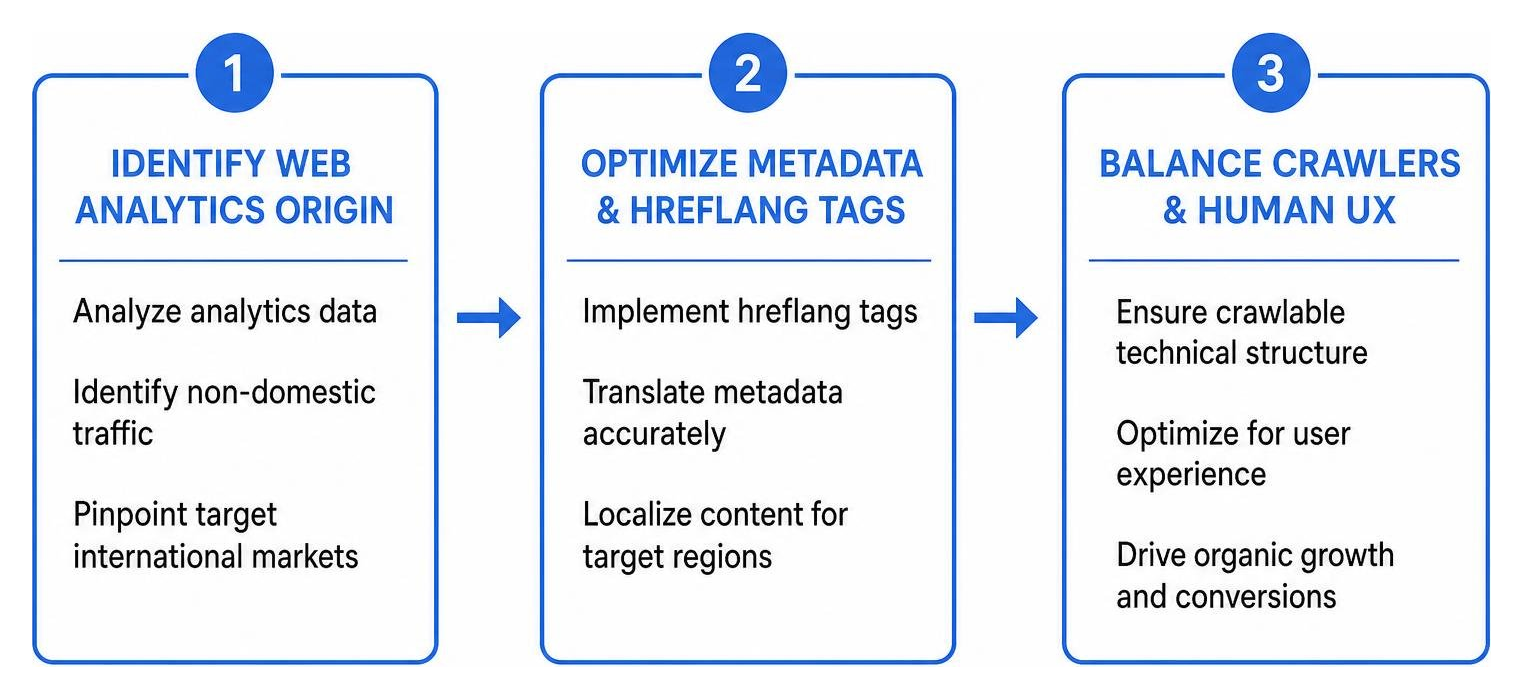 Step-by-step process for international ecommerce expansion through web analytics and localized SEO Step-by-step process for international ecommerce expansion through web analytics and localized SEO