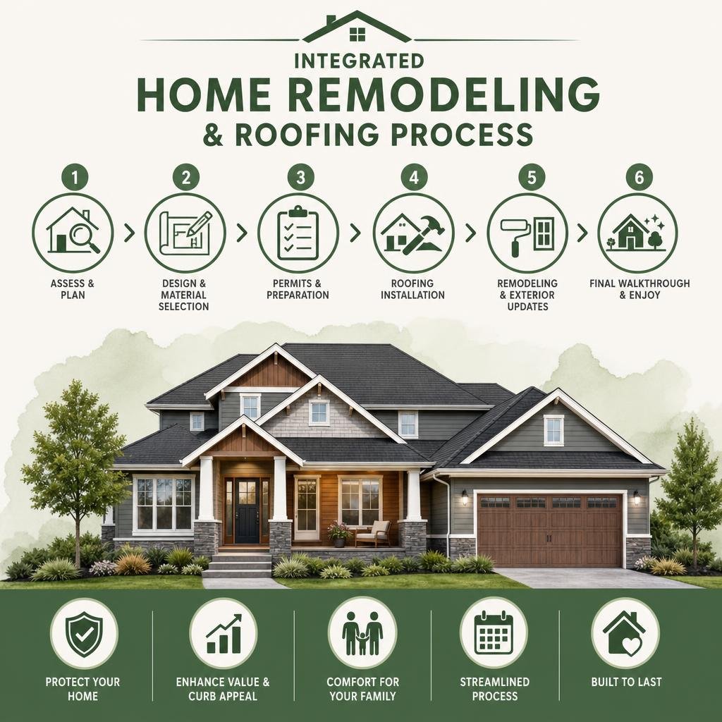 The Synergy of Integrated Home Remodeling and Roofing 2 Integrated Home Remodeling and Roofing Process infographic