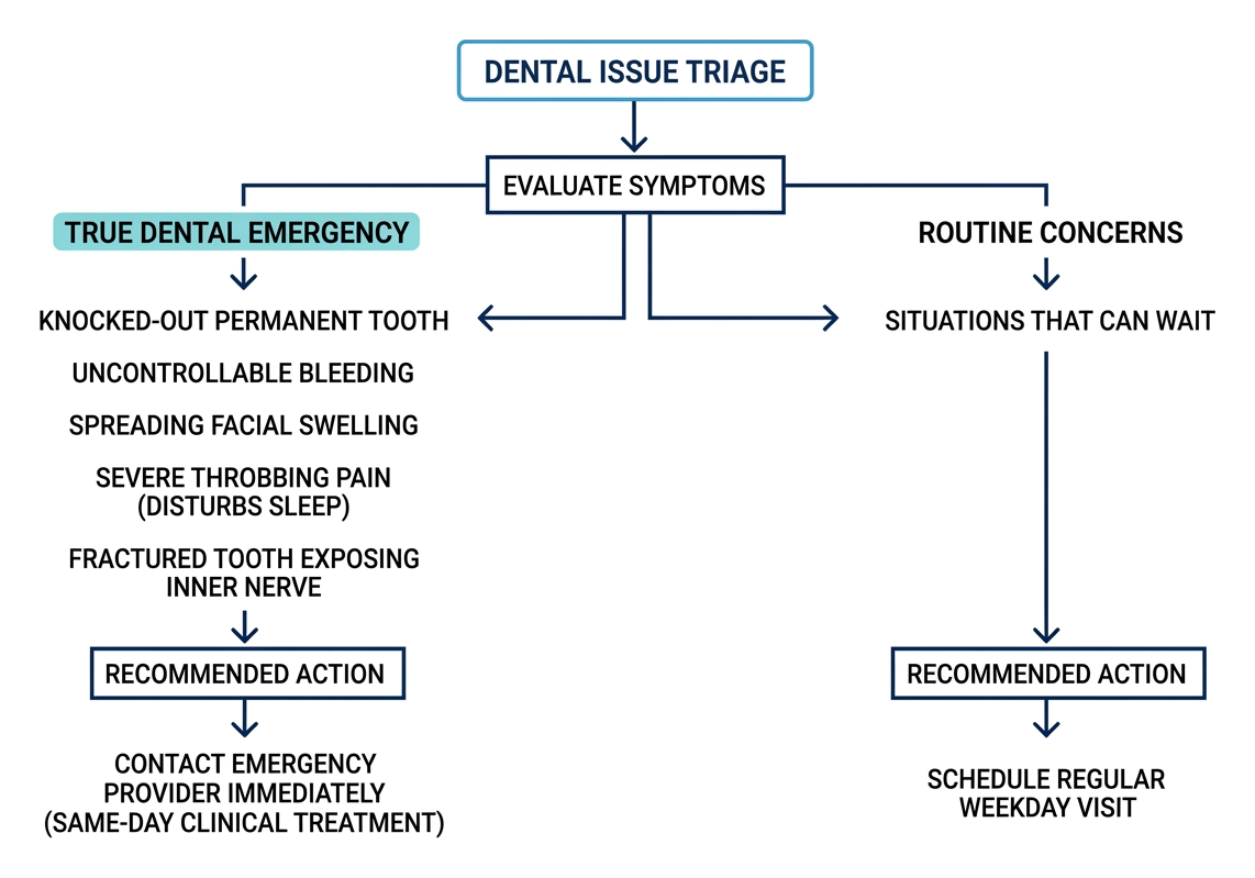 Triage framework for distinguishing urgent dental emergencies from routine concerns