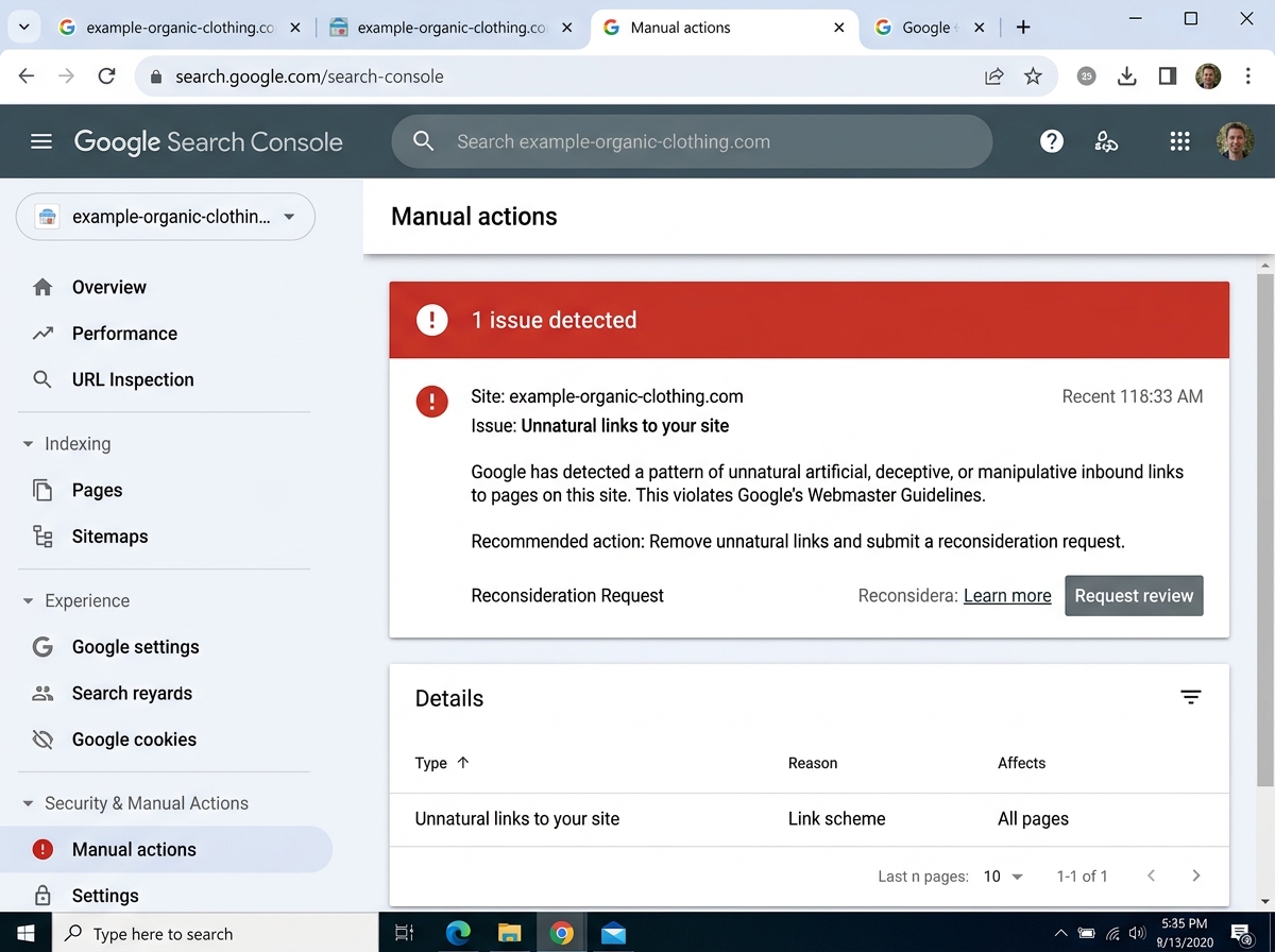 Google Search Console manual action notification showing a site has been penalized for unnatural links - backlink audit seo Google Search Console manual action notification showing a site has been penalized for unnatural links - backlink audit seo