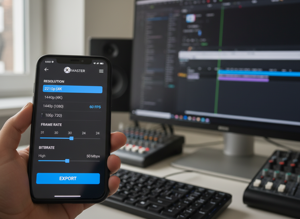 Smartphone screen showing 4K 60FPS export settings in KineMaster - KineMaster mod apk safe Smartphone screen showing 4K 60FPS export settings in KineMaster - KineMaster mod apk safe