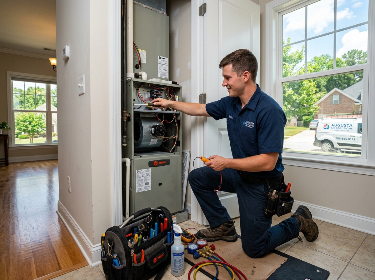 Local HVAC service technician performing maintenance in Augusta GA - lead generation Augusta GA