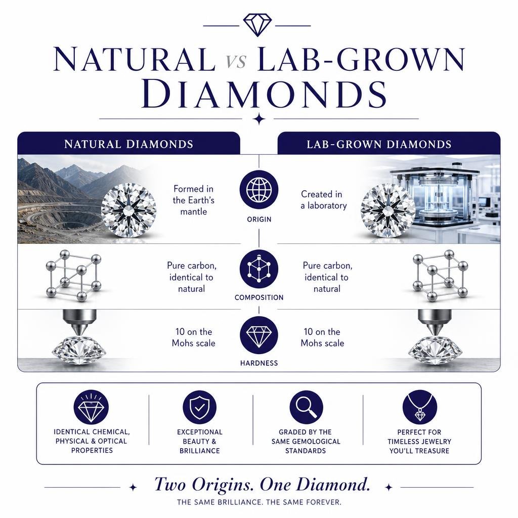 Comparison of Natural and Lab-Grown Diamonds infographic