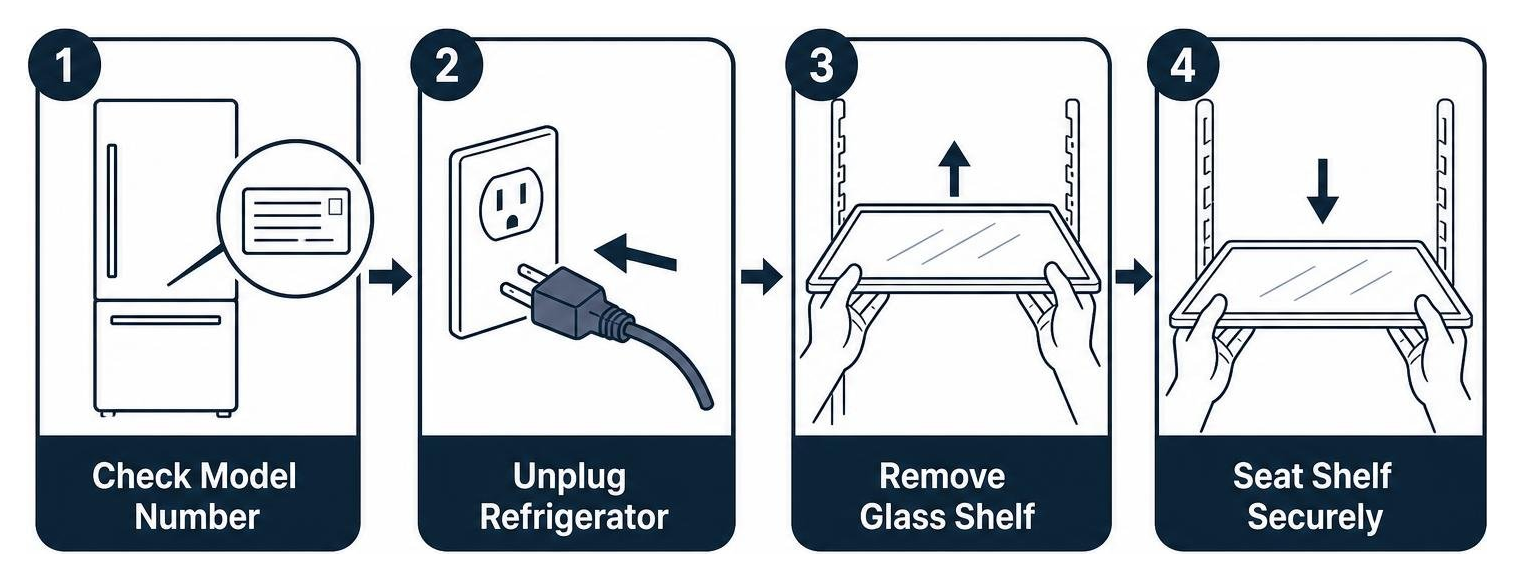 A step-by-step diagnostic sequence for checking refrigerator shelves