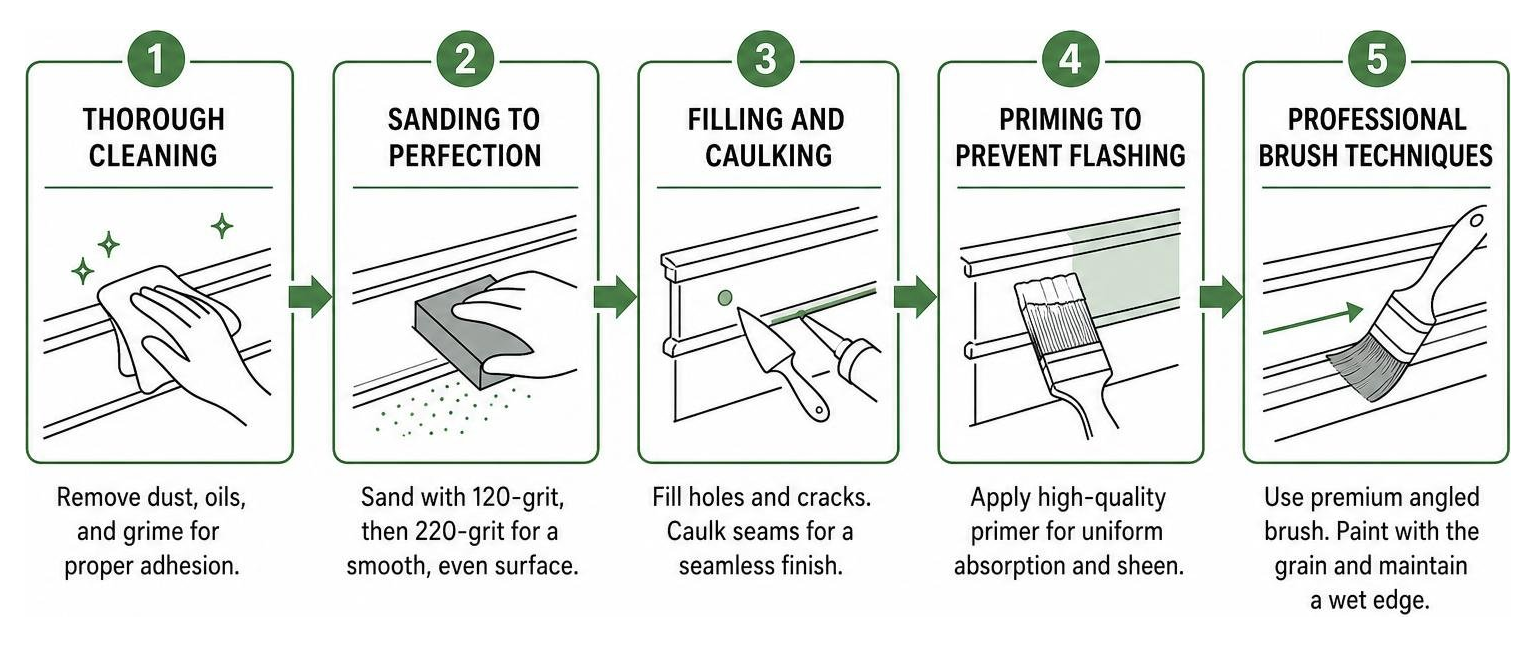 Step-by-step sequence for preparing and painting interior trim Step-by-step sequence for preparing and painting interior trim