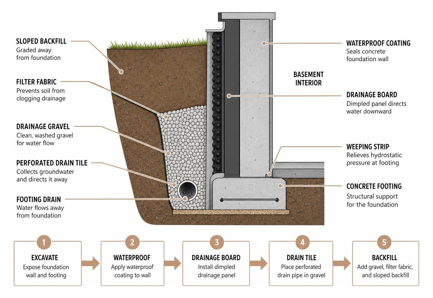 foundation waterproofing and sub-surface drainage system diagram foundation waterproofing and sub-surface drainage system diagram