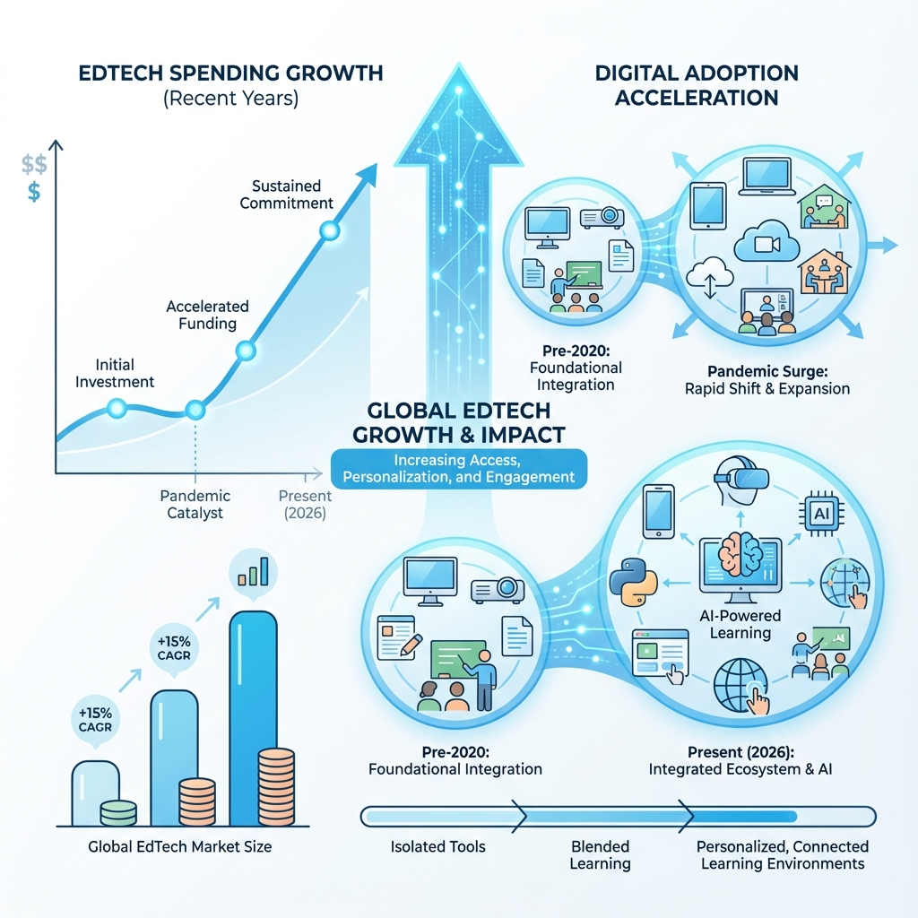 Infographic showing the growth of EdTech spending and adoption in recent years - technology in education infographic 