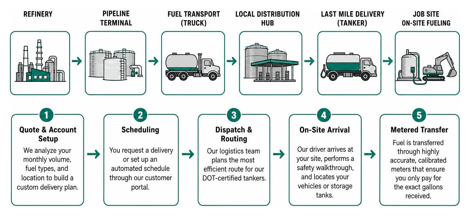 diagram of the fuel distribution and delivery process from refinery to job site diagram of the fuel distribution and delivery process from refinery to job site