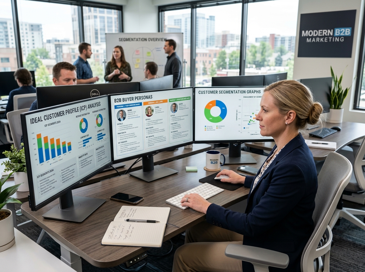 Digital marketing expert analyzing B2B buyer personas and ICP data - lead generation funnel b2b Digital marketing expert analyzing B2B buyer personas and ICP data - lead generation funnel b2b