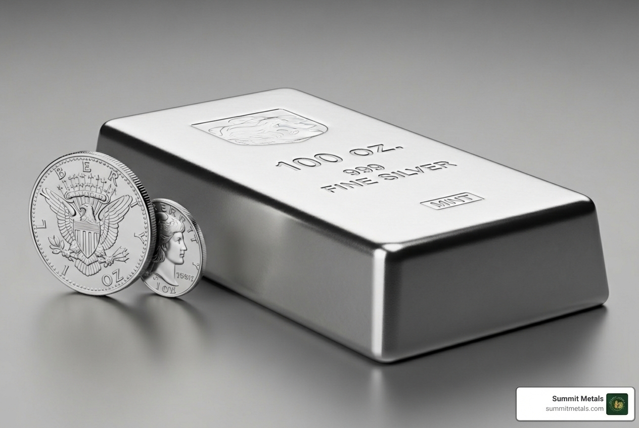 comparison of 1oz silver coin and 100oz silver bar - bulk silver deals