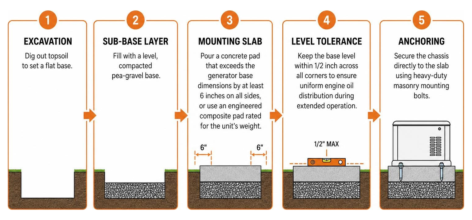 Standby generator concrete foundation pad step-by-step installation process