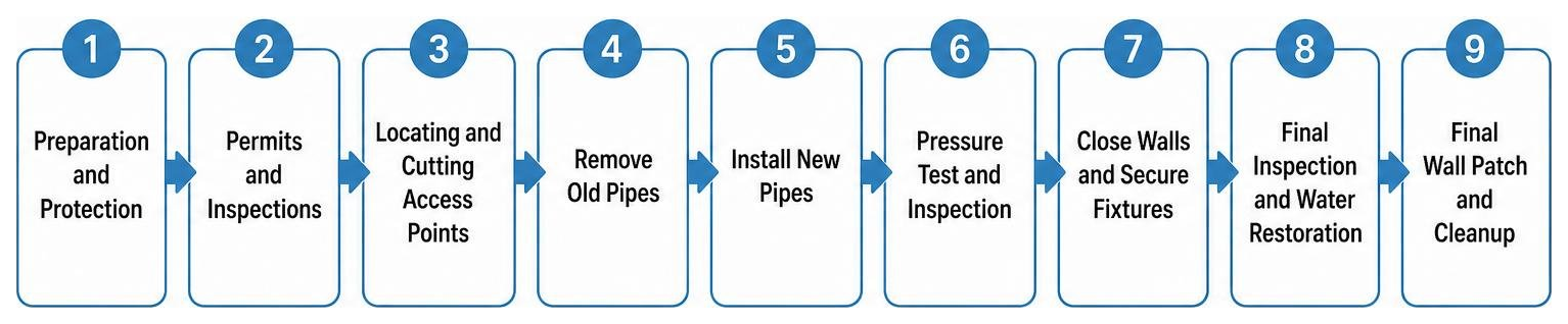 The whole-house repiping process from permit to final wall patch