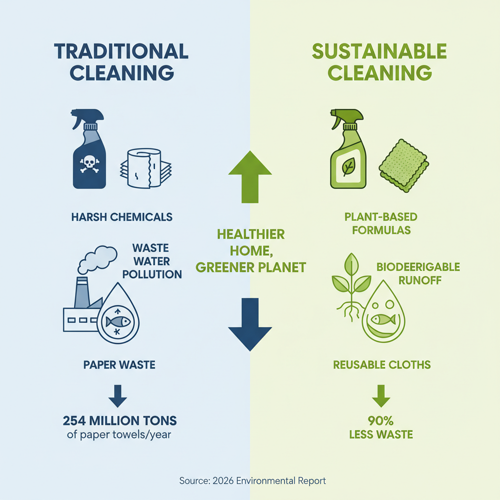 Infographic comparing environmental impact of traditional vs. sustainable window cleaning cycles - sustainable window