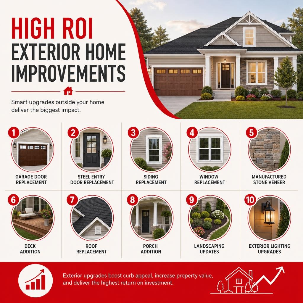 Infographic showing high ROI exterior home improvements infographic