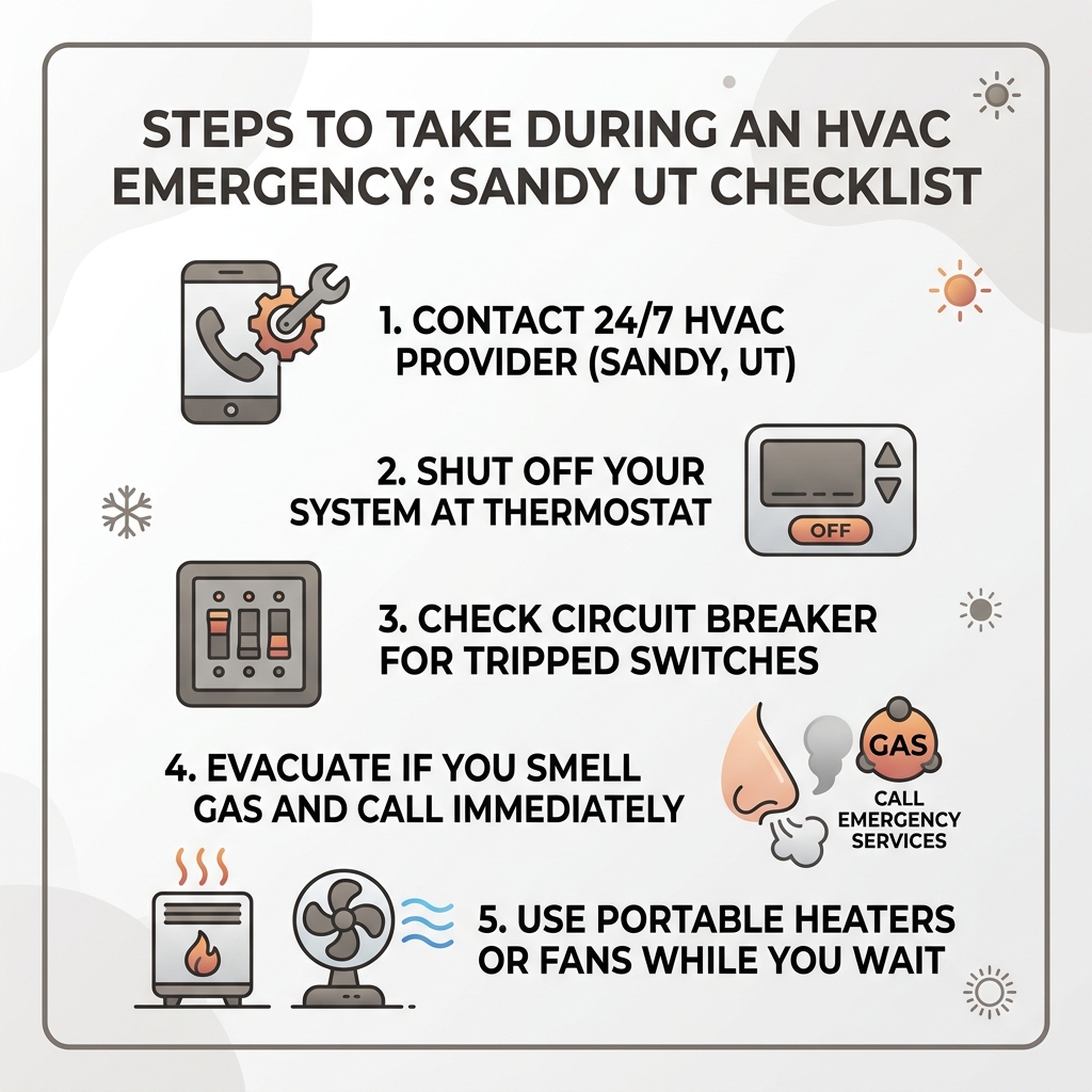 Steps to take during an HVAC emergency in Sandy UT — checklist infographic - HVAC emergency service Sandy infographic 