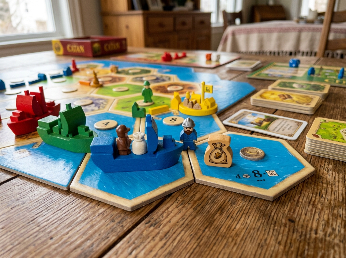 Explorers & Pirates game pieces including ships, settlers, and spice sacks - best catan expansion for 2 players Explorers & Pirates game pieces including ships, settlers, and spice sacks - best catan expansion for 2 players