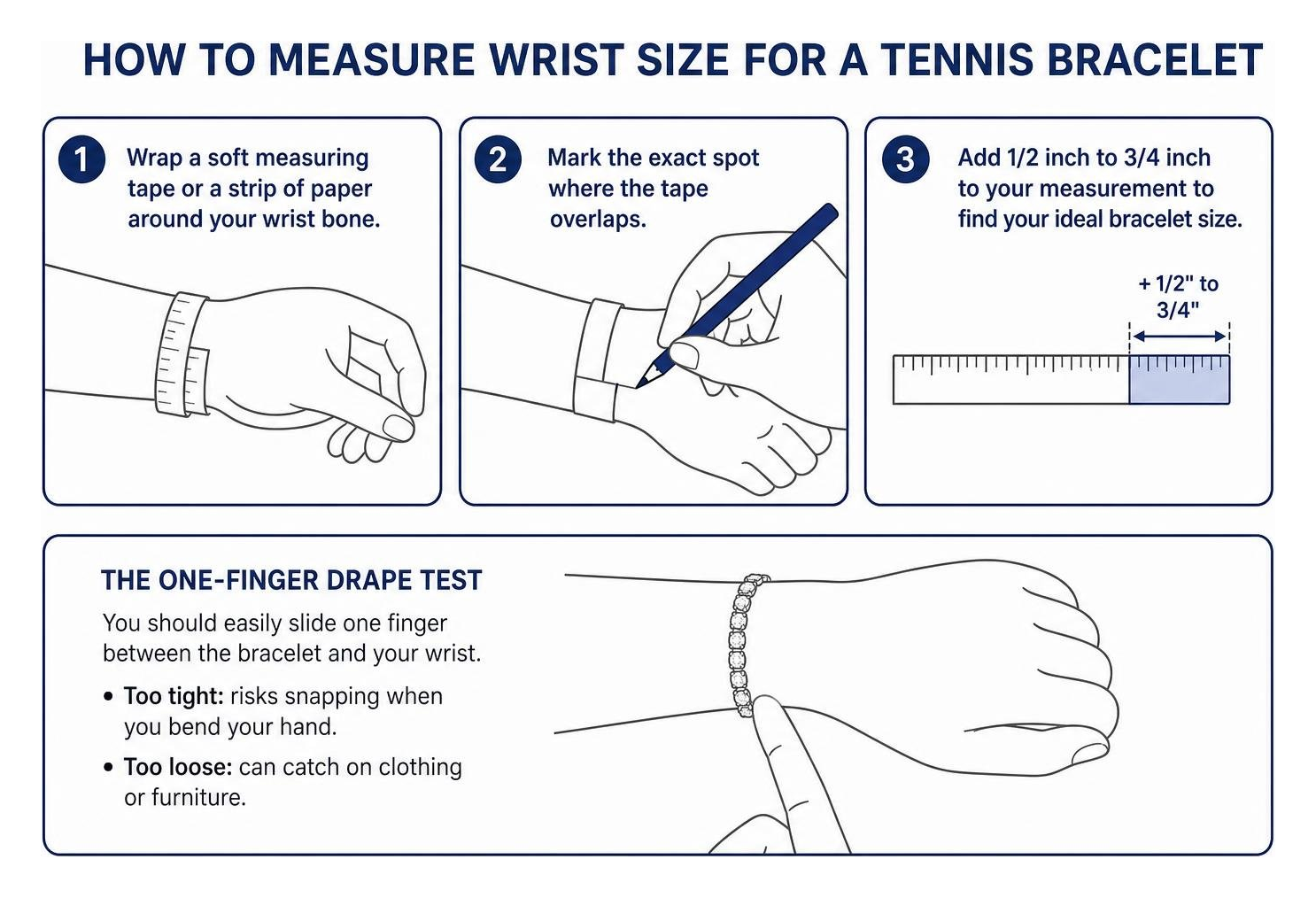 How to measure wrist size for a tennis bracelet How to measure wrist size for a tennis bracelet