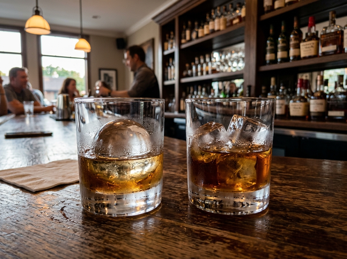 Large sphere and square ice cubes in glasses - silicone ice cube trays