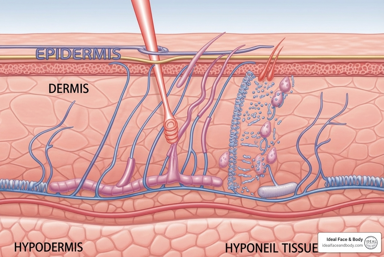 illustration how laser energy stimulates collagen in the skin layers - Laser Liposuction Before and After illustration how laser energy stimulates collagen in the skin layers - Laser Liposuction Before and After