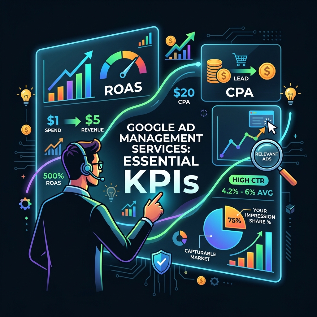 Data analyst highlighting key performance indicators on a digital screen - google ad management services infographic Data analyst highlighting key performance indicators on a digital screen - google ad management services infographic