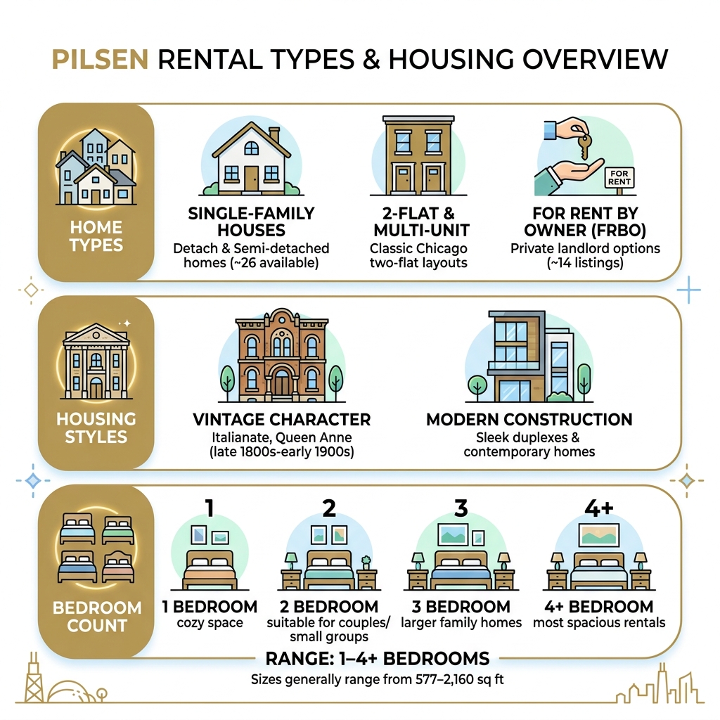 Pilsen rental types, housing styles, and bedroom count overview infographic - house for rent in pilsen infographic Pilsen rental types, housing styles, and bedroom count overview infographic - house for rent in pilsen infographic