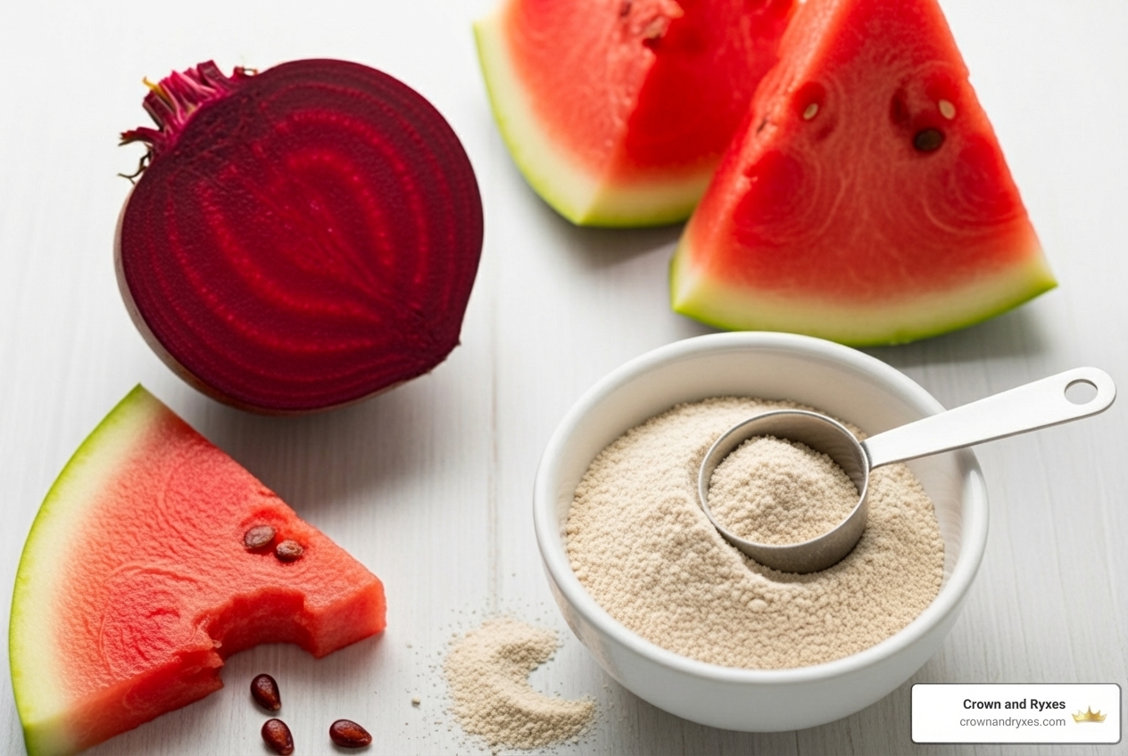 ingredients like beets, watermelon, and supplement powders - best nitric oxide supplements