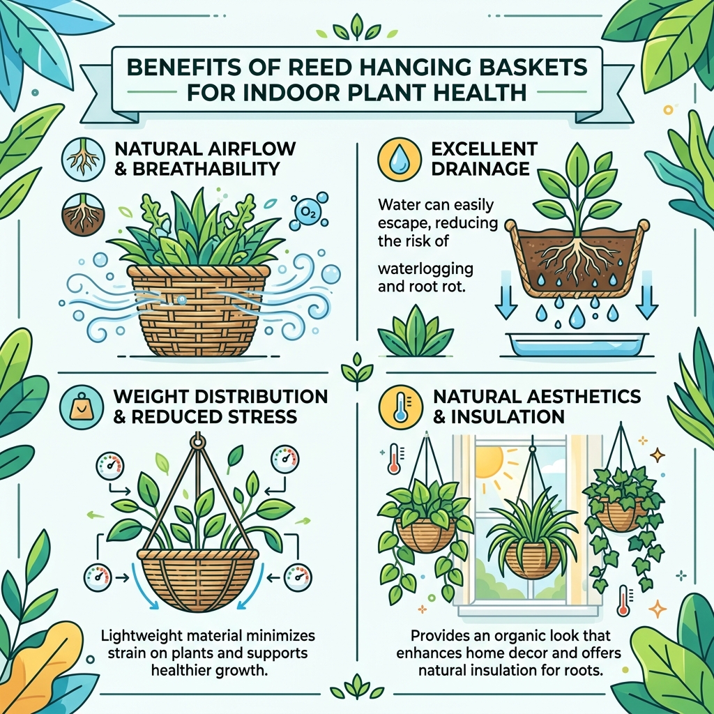 Benefits of reed hanging baskets for indoor plant health infographic - reed hanging indoor baskets infographic Benefits of reed hanging baskets for indoor plant health infographic - reed hanging indoor baskets infographic