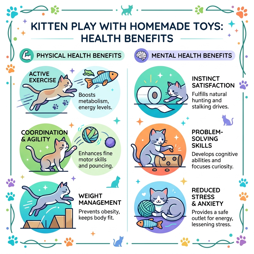Physical and mental health benefits of kitten play with homemade toys infographic - easy homemade kitten toys infographic Physical and mental health benefits of kitten play with homemade toys infographic - easy homemade kitten toys infographic