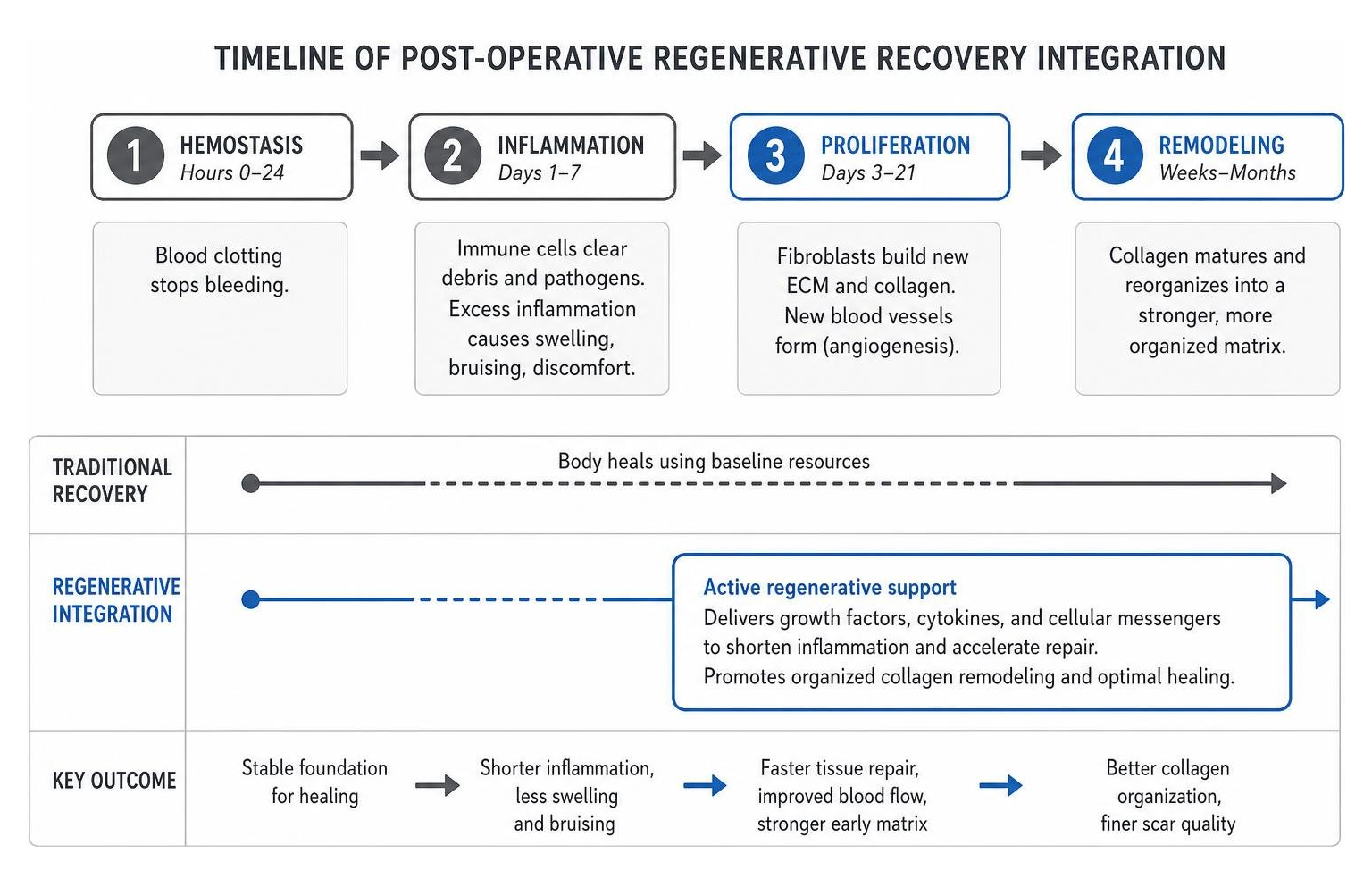 Timeline of post-operative regenerative recovery integration