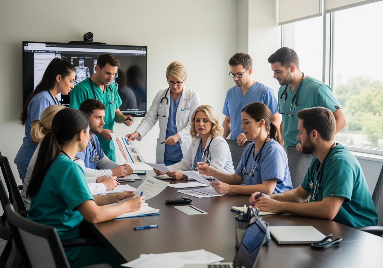 Diverse group of healthcare professionals in a collaborative meeting - Comprehensive Health Management