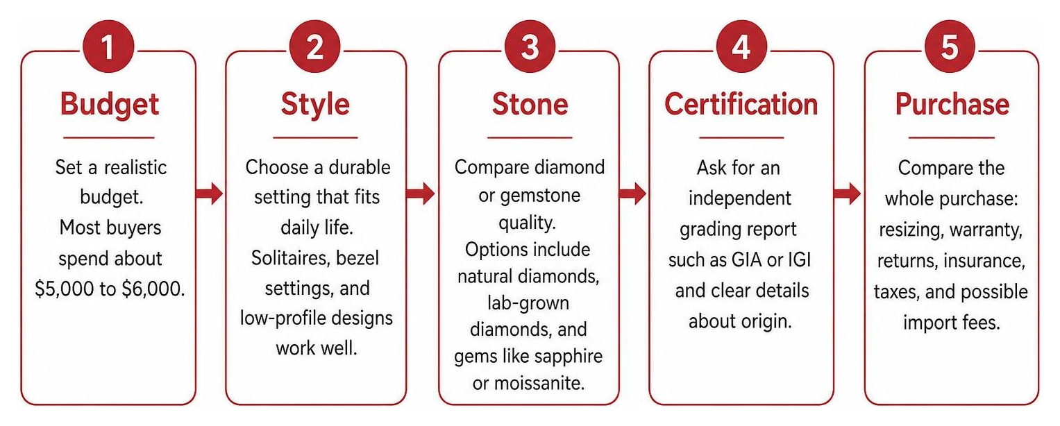 Canadian engagement ring buying journey: budget, style, stone, certification, purchase
