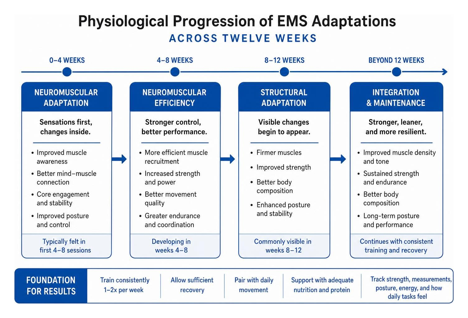 Physiological progression of EMS adaptations across twelve weeks Physiological progression of EMS adaptations across twelve weeks