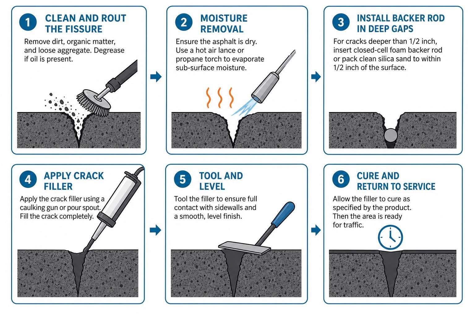 step-by-step asphalt crack cleaning and application process step-by-step asphalt crack cleaning and application process