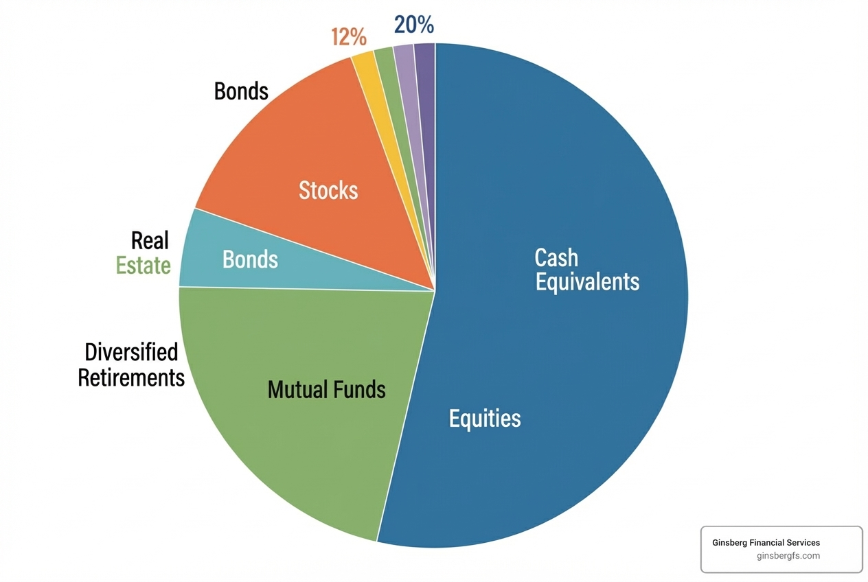 A pie chart illustrating different types of retirement accounts like 401k, IRA, and HSA - preparing for retirement checklist A pie chart illustrating different types of retirement accounts like 401k, IRA, and HSA - preparing for retirement checklist