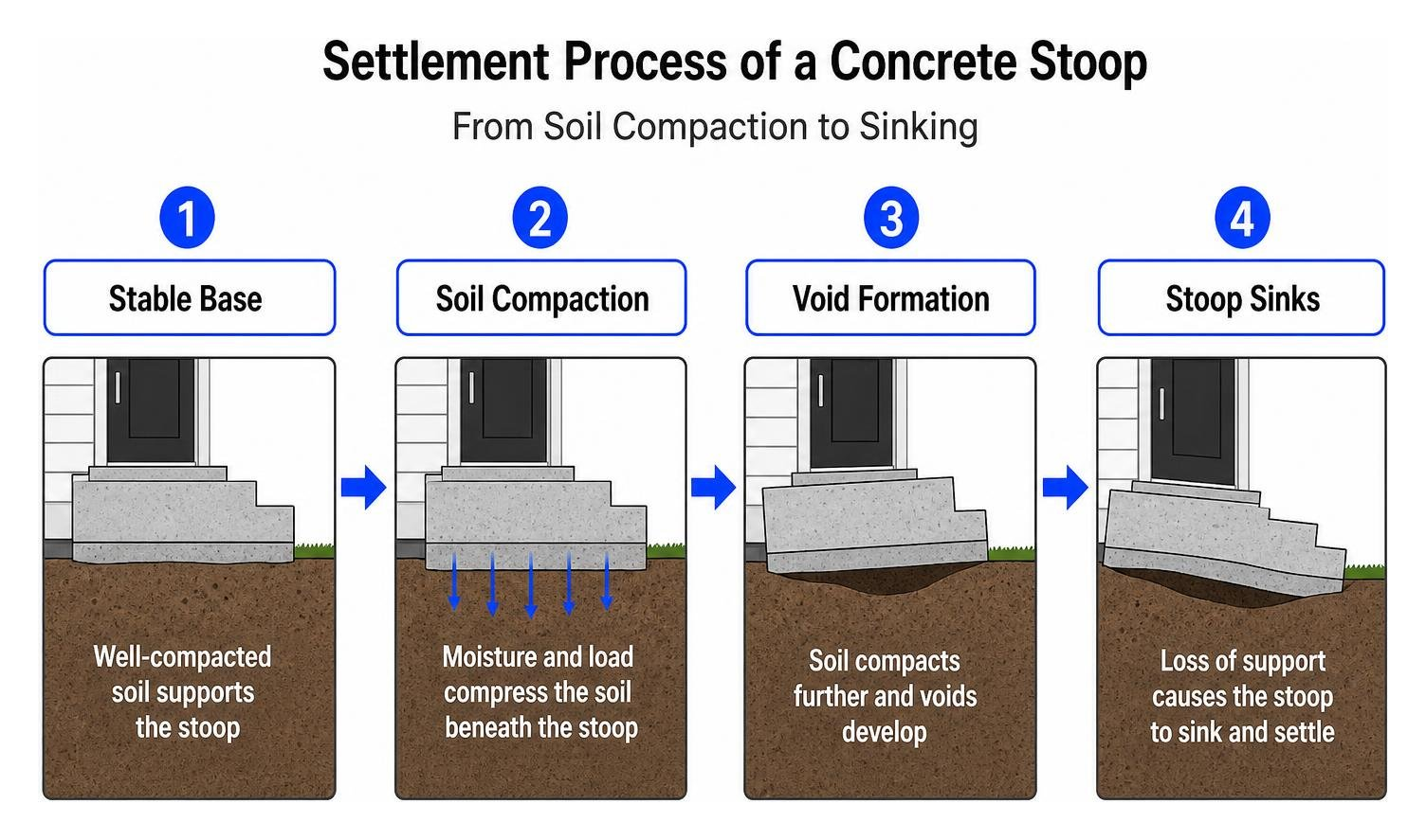 settlement process of concrete stoop from soil compaction to sinking settlement process of concrete stoop from soil compaction to sinking