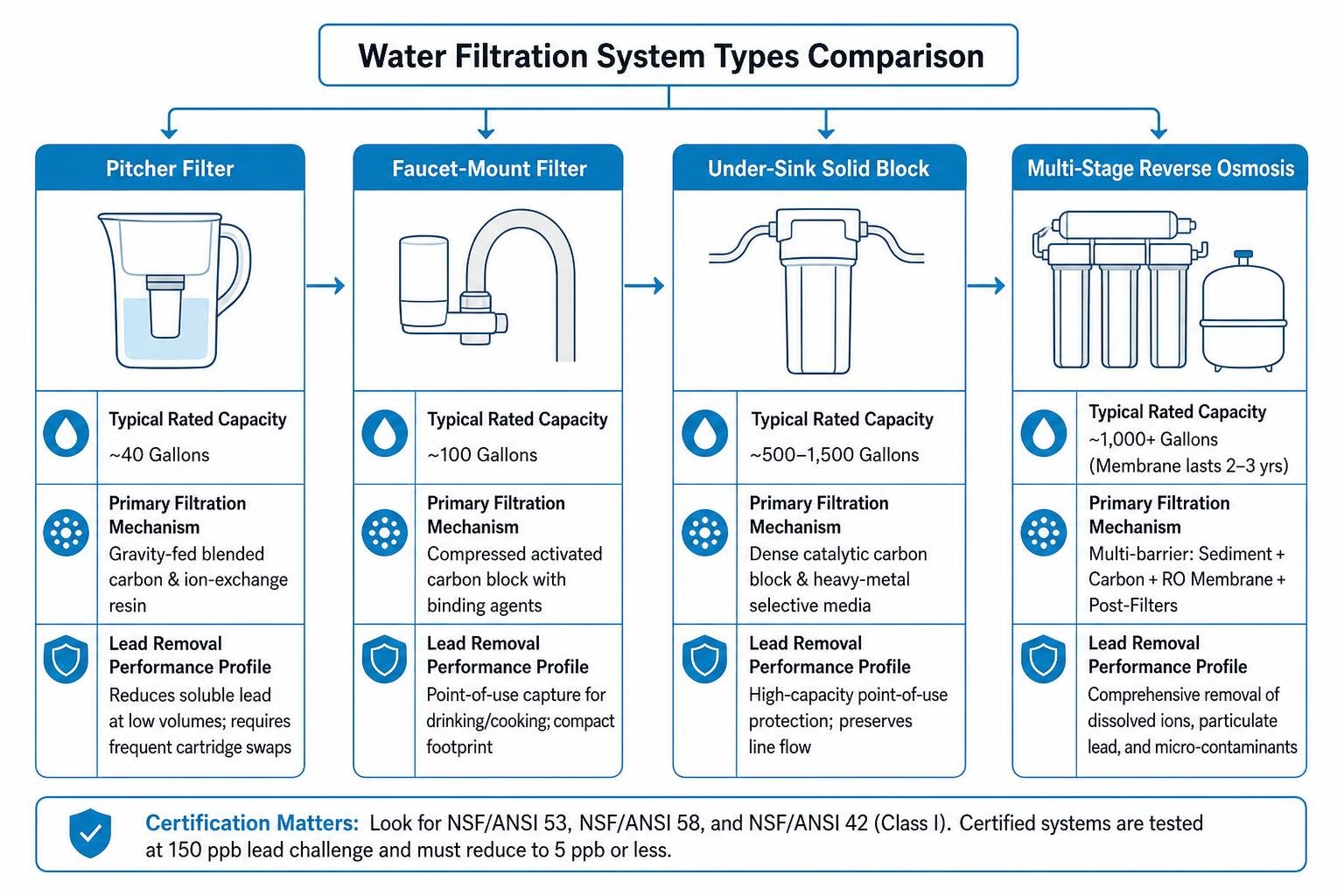 Water filtration system types comparison flowchart