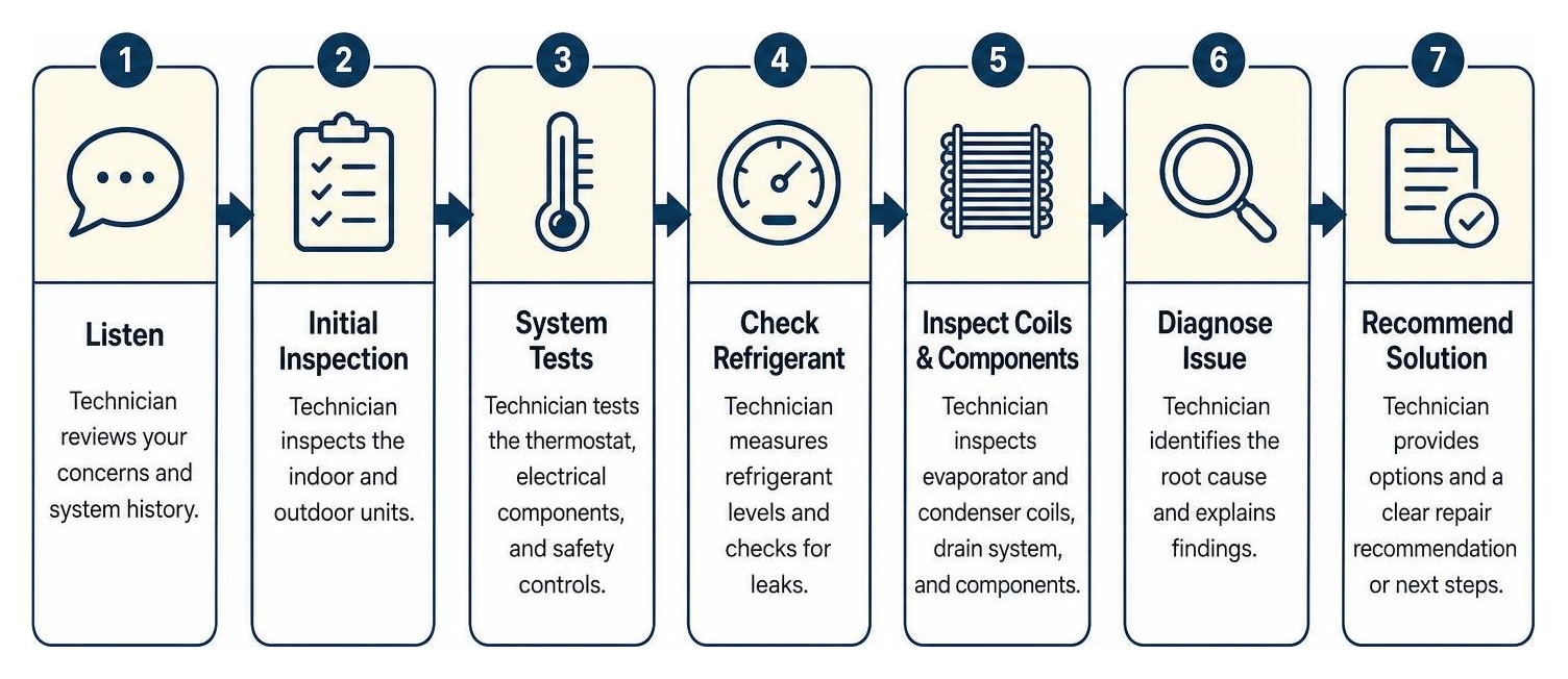 Step-by-step AC diagnostic process diagram Step-by-step AC diagnostic process diagram