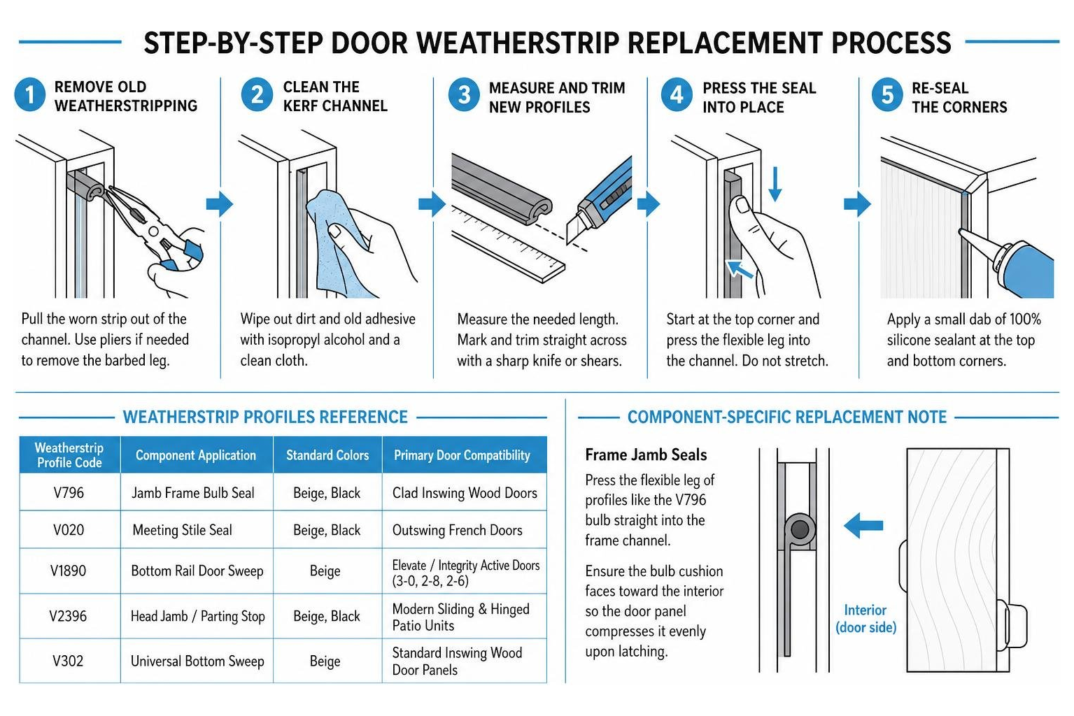 Step-by-step door weatherstrip replacement process Step-by-step door weatherstrip replacement process