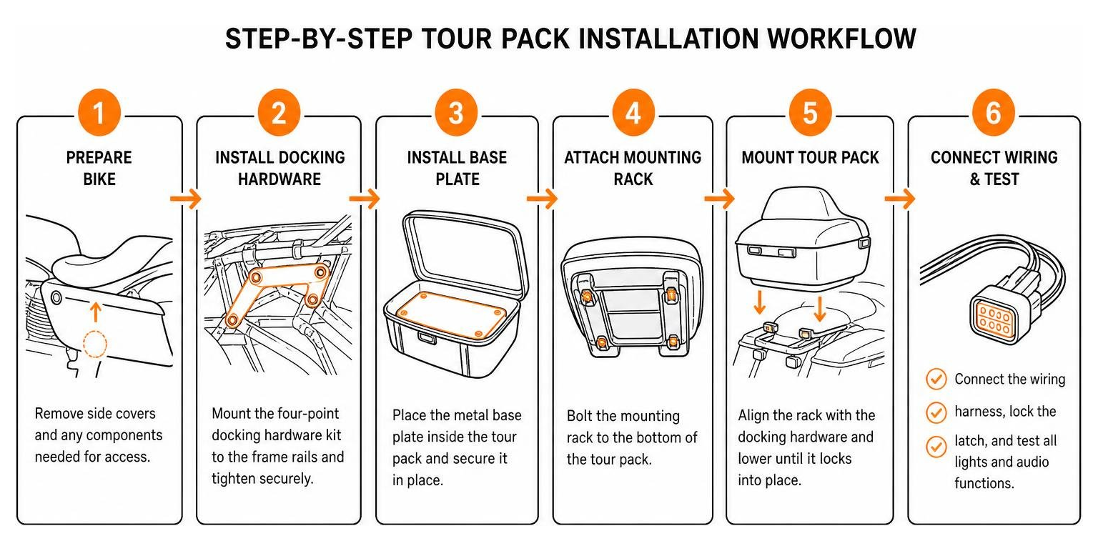 Step-by-step tour pack installation workflow
