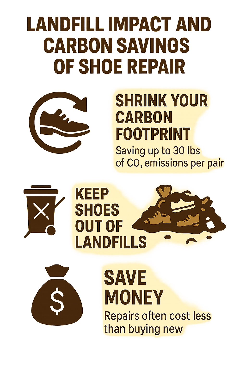 Infographic: Landfill impact and carbon savings of shoe repair - shoes repair service infographic 