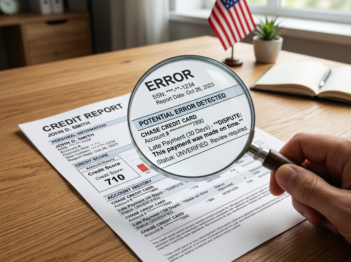 magnifying glass over a credit report highlighting the need for accuracy - best way to build credit after bankruptcy magnifying glass over a credit report highlighting the need for accuracy - best way to build credit after bankruptcy