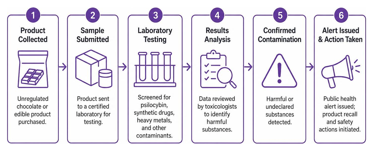 Process diagram showing how unregulated products are tested and identified as contaminated