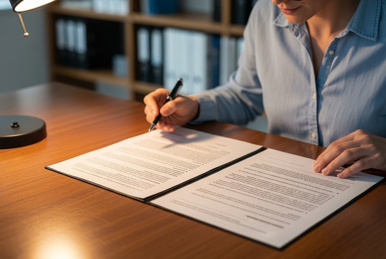 person reviewing a snow removal contract - Residential snow removal Burlington