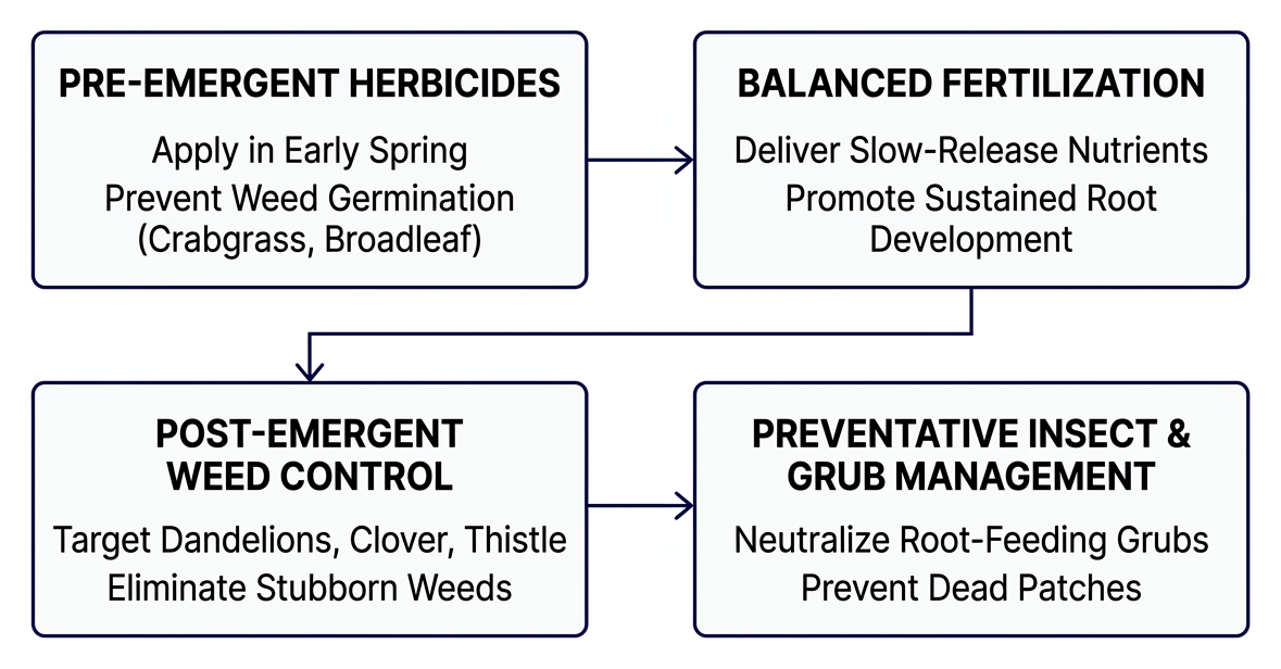 annual commercial turf fertilization and weed control treatment cycle