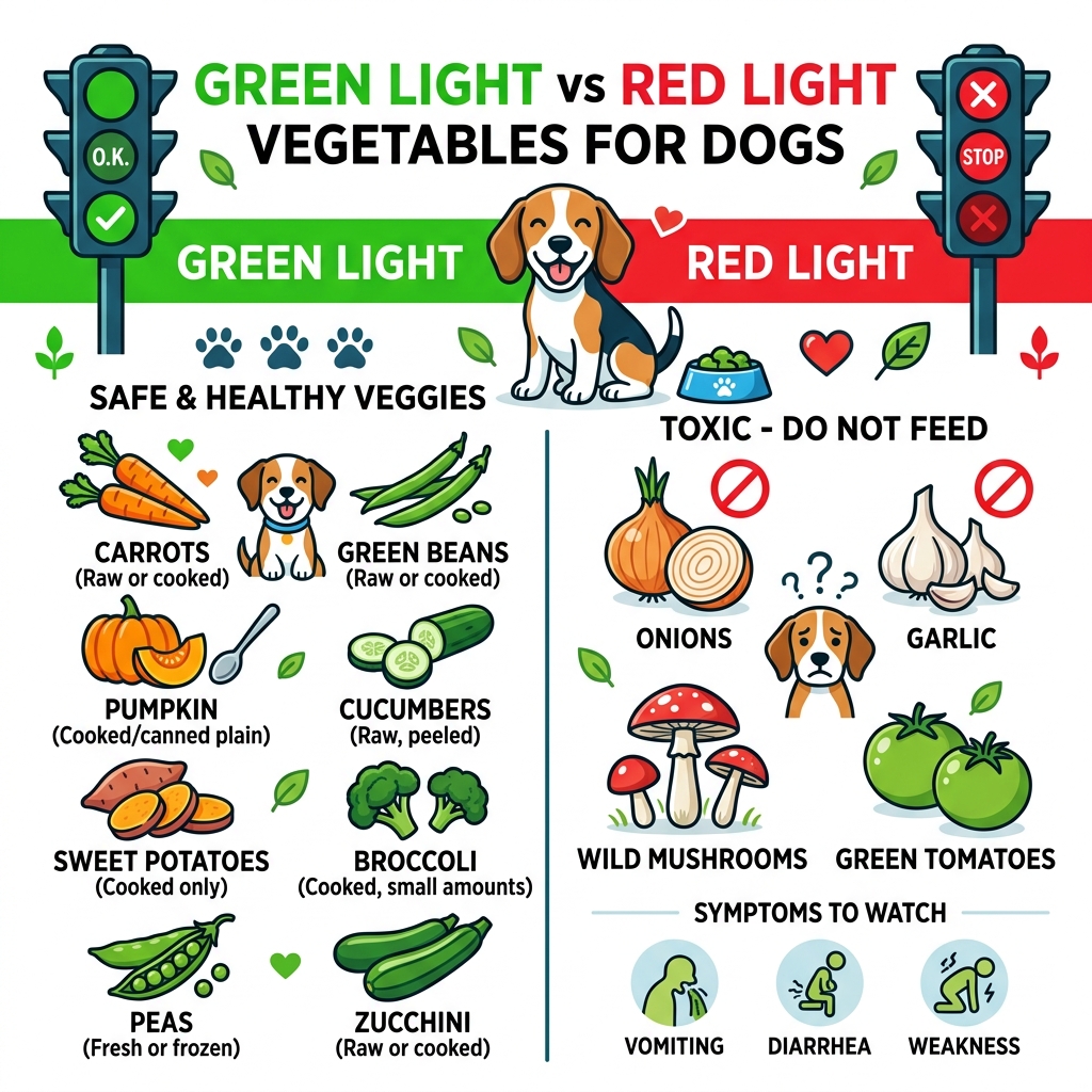 Green Light vs Red Light vegetables for dogs infographic - what veggies can dogs eat infographic Green Light vs Red Light vegetables for dogs infographic - what veggies can dogs eat infographic