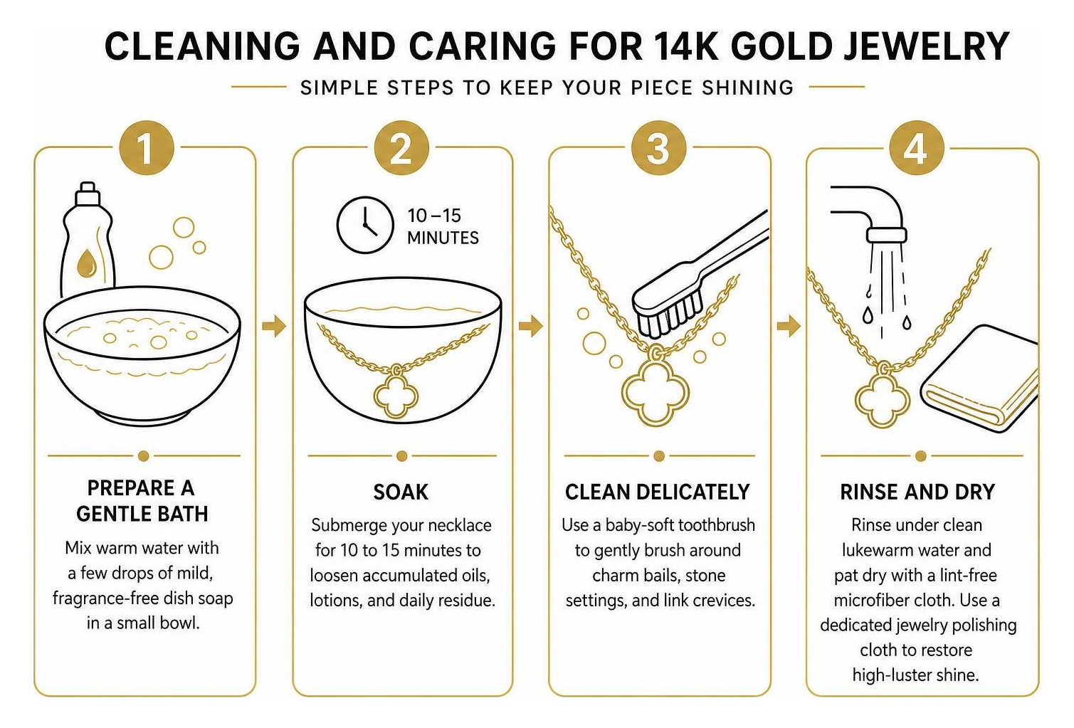 cleaning and caring for 14k gold jewelry step by step